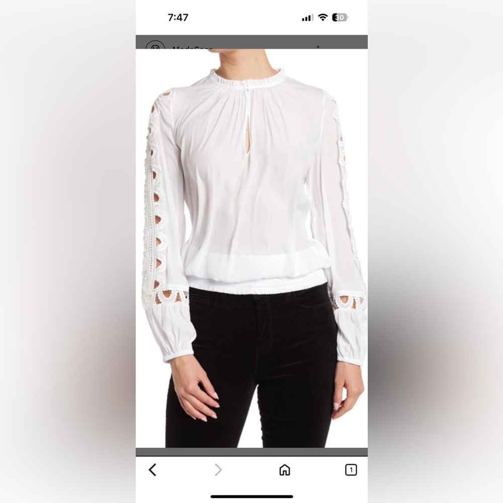 Ramy Brook White Blouse with Lace Sleeves